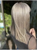 ブリーチダブルカラーハイライトホワイトブロンドくすみベージュ