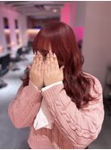 チェリーレッド/ワインレッド/ウェーブ巻き/小顔ヘア/ミディアム
