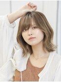 【銀座】波巻きミディアムボブ×透明感ベージュカラー