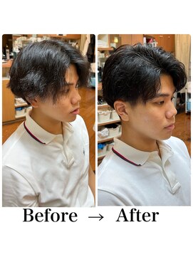 ヨシザワインク ハコザキ 水天宮前 日本橋人形町(YOSHIZAWA Inc.HAKOZAKI) ビフォーアフター/センターパート/刈り上げ/ショート/清潔感