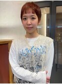 オレンジベージュ　オン眉　ベリーショート　シースルーバング