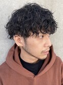 フェザーマッシュツイストパーマツーブロックメンズパーマ黒髪