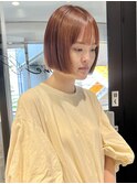 村上/切りっぱなしボブオレンジブラウンブリーチなし透明感