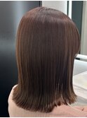 ミディアムヘアーピンクブラウンカラー髪質改善　赤坂見附