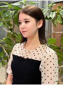 前髪なしの長め切りっぱなしボブ/透明感カラーで艶髪も叶う
