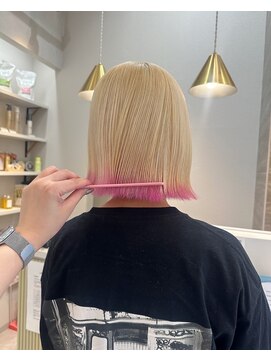 ポジ(poji) 裾カラー　ピンク　ブリーチ　ミルクティーベージュ