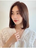 内巻きボブ切りっぱなしボブ大人可愛いラベンダーブラウン