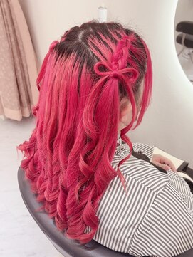 髪の毛リボンハーフツイン