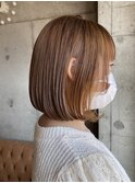 大人可愛い丸みボブシフォンベージュ20代30代