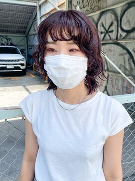 テトヘアー(teto hair) ミディアム　ウルフ　パーマ　暖色　ピンクブラウン