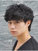 心斎橋シャドウパーマメンズマッシュウルフカット波巻きパーマ