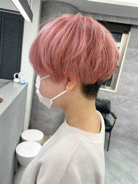 ルーブ トウキョウ(Loob. TOKYO) 前下がりマッシュ.ペールピンクカラー☆虎杖カラー.くすみピンク