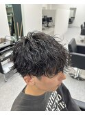 刈り上げないマッシュ 波巻きパーマ
