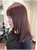 【白石】ワインレッド/レイヤーカット/ブリーチなしカラー