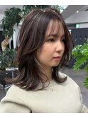 ホワイトグレージュミニウルフデジタルパーマチェリーブラウン