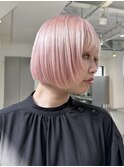 ペールピンク/ハイトーンボブ/顔周りレイヤー/ミニボブ/原宿