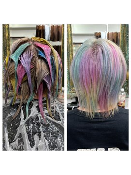 ルネラトーキョー(RUNERA TOKYO) ユニコーンカラー ウルフカット デザインカラー ハイトーン