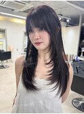 ミディアムレイヤー 艶カラー 暗髪 韓国風 髪質改善 福岡美容室