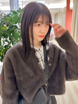 バランス ヘアーアンドアイラッシュ 野田店(balance.) オリーブグレー×切りっぱなしストレート