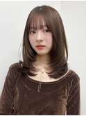小顔に見せるヘア/オリーブグレー/ココアベージュ/レイヤー