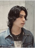 メンズミディアムメンズボブウルフカット緩めスパイラルパーマ