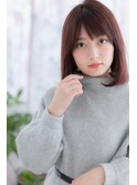 大人ガーリー艶カラーバーガンディーナチュラルロブヘアb1