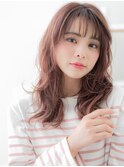 ミルクティーピンク韓国風小顔レイヤーロングc6越谷20代30代40代
