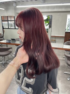 ニコ トウキョウ 渋谷(nico TOKYO) ダブルカラーチェリーレッドピンクブラウン韓国レイヤーロング