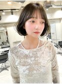 韓国ボブグレージュカラーブリーチ無し髪質改善イヤリングカラー