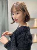 柔らかベージュ＊憧れ韓国ボブタンバルモリ耳掛けボブ外ハネボブ
