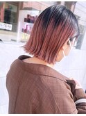 切りっぱなし/ボブ/ミルクティーピンク/ハイトーンカラー