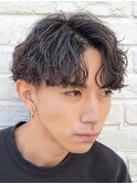 メンズウルフ波巻きツイストスパイラルMIXツーブロックパーマ