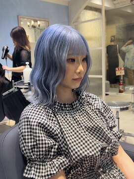 アソビセカンド 原宿(ASOBI 2nd) ダブルカラー/黒髪/ボブルフ/ネビージュ/原宿/前髪/ペールブルー