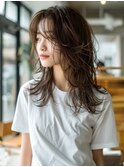 ☆オリーブグレーココアベージュ小顔クラゲヘアー/黒髪/髪質改善