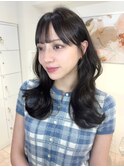 C104ミディアムレイヤーカット韓国風くびれ巻き透明感カラー