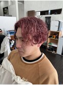 メンズ 無造作カジュアルスパイラルパーマシアー ピンクブラウン