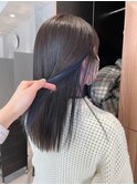 【森千晶】透明感グレージュ×艶髪ダークブルー/インナーカラー
