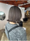 ブリーチなし透明感グレージュ+ぱっつん