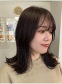 鎖骨下外ハネロングボブロブヘアスタイルツヤマロンブラウン