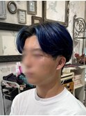 メンズブリーチ/ネイビーカラー/センターパート/関祐翔