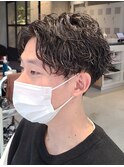七三アップバングツーブロック  ツイストスパイラルパーマ