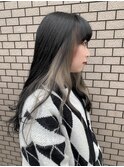 黒髪インナーグレージュ レイヤーロング アッシュブラック 前髪