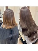 カラー+エクステ80本/ブラウンベージュエクステ/長さだし
