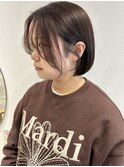 ミニボブ顔周りレイヤー薄めバングショコラブラウン透明感カラー