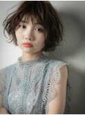 くすみベージュアッシュひし形ショートボブパーマu上尾20代30代