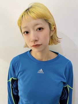 テトラ バイ ネオリーブ 横浜西口店(tetra by neolive) 切りっぱなしボブイエローカラーブリーチハイトーンN