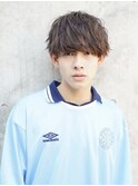 ツーブロック/くせ毛パーマ風パーマ/茶髪