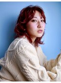 カジュアル/パーマ/オレンジレッド/個性的/ウルフカット