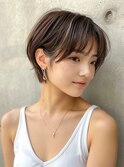 大人可愛い小顔似合わせカットブリーチなしショコラアッシュボブ