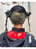 ツインお団子アレンジ☆推し活オタ活推しカラーヘアセットヘアメ